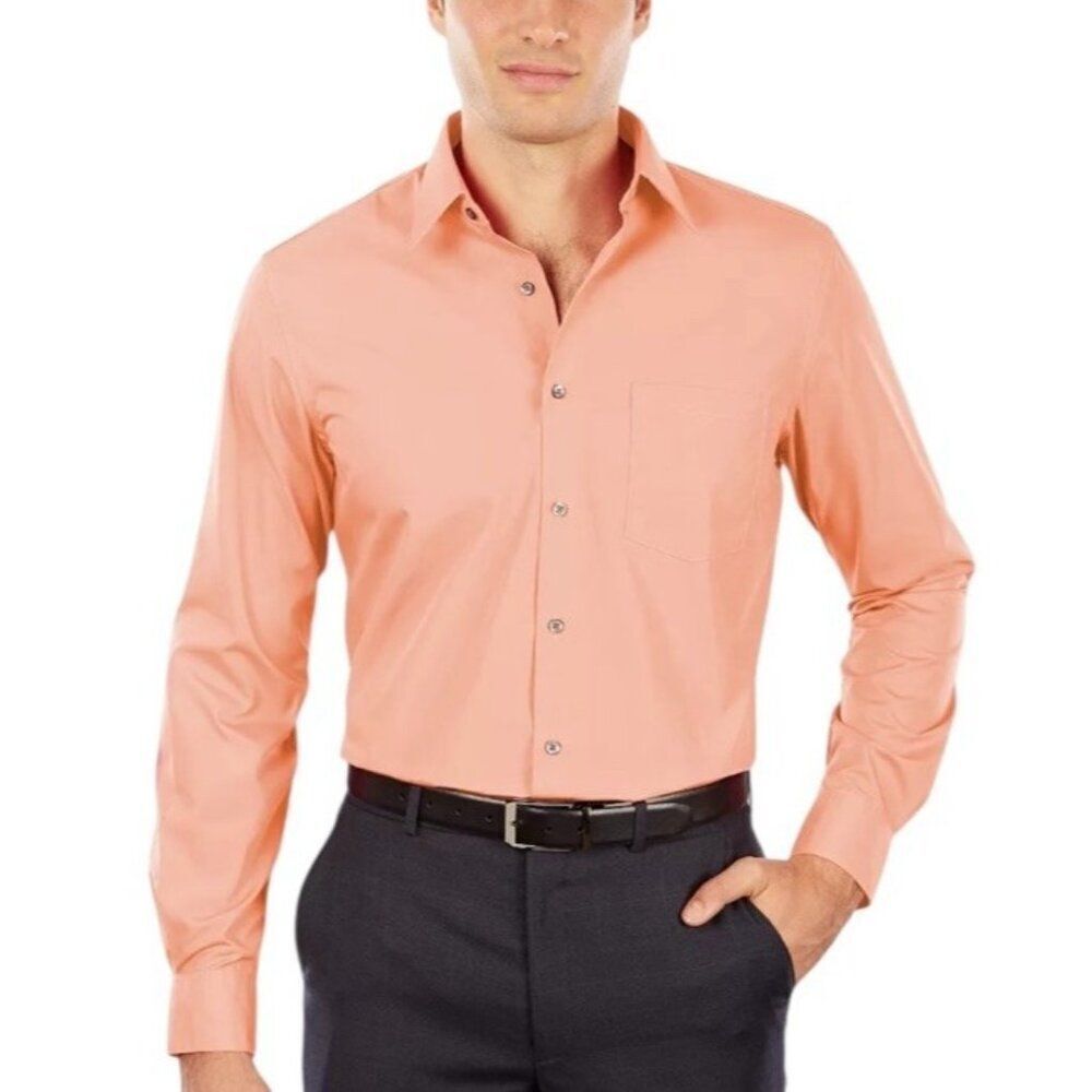 Van Heusen Mens XL 34/35 Stretch Regular Fit Coral Button Dress Shirt NWT